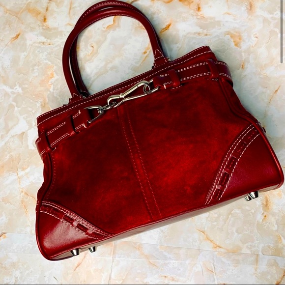 COACH dark red suede carry all with silver buckle. - Picture 1 of 11